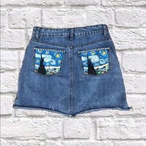 hand painted denim skirt